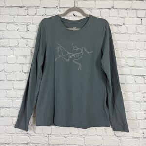 ARC'TERYX Archaeopteryx Long Sleeve T Shirt Mens M in Neptune Green Logo Graphic